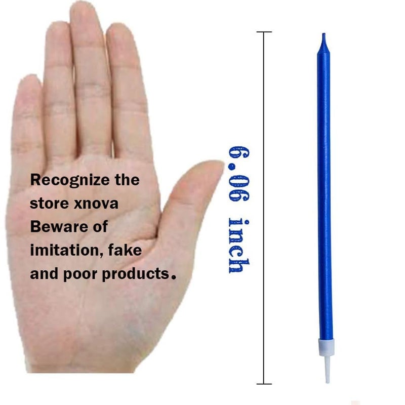 XNOVA 12 Count Long Thin Blue Birthday Cake Candles in Holders for Birthday Wedding Party Cupcake Decorations Tall Candles - Image 2